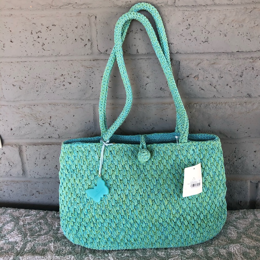 NWT Liz Claiborne Multi Blue/Green LG Knit Purse